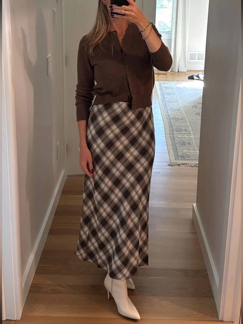 Z Supply Brown and Cream Plaid Maxi Skirt M